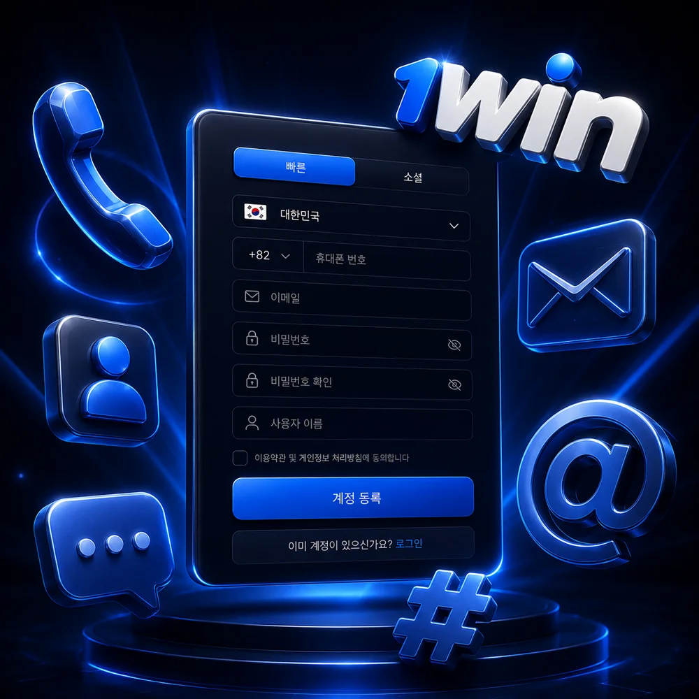 1win 이메일 및 전화번호 빠른 회원가입 등록 양식