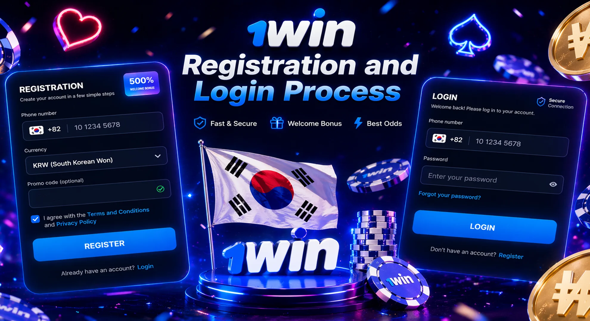 Easy 1win login and registration process for Korean players