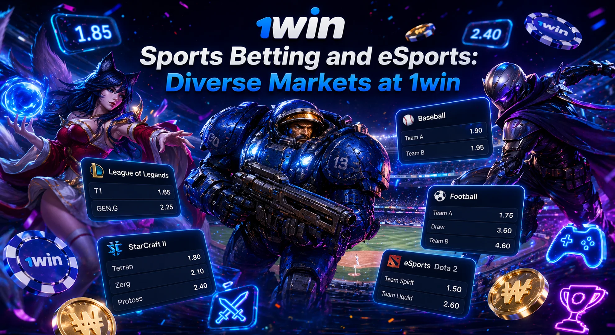 1win online sports betting on football and eSports like League of Legends